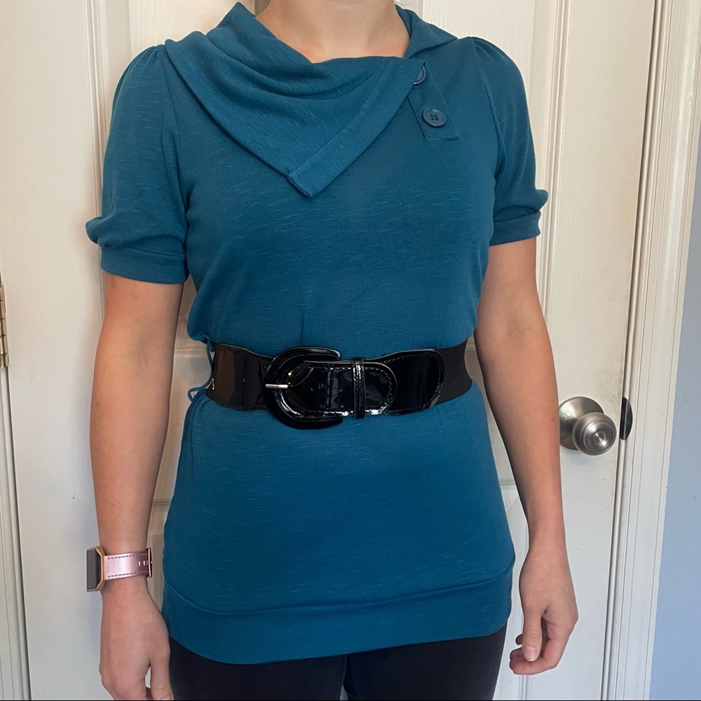 HeartSoul Teal Short Sleeve Medium Blouse with Belt